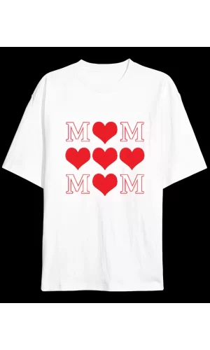 Luz&Pos Anneler Gününe Özel Tasarım Mom Kalp Baskılı T-shirt - Beyaz