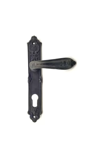 Antika Tarz Dekoratif Pirinç Çiçekli Oda Kapı Kolu - 240x40 Mm, Oksit