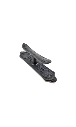 Antika Tarz Dekoratif Pirinç Çiçekli Pencere Kolu - 165x38 Mm, Oksit