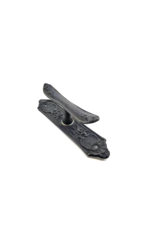 Antika Tarz Dekoratif Pirinç Çiçekli Pencere Kolu - 165x38 Mm, Oksit