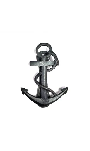 Antika Tarz Dekoratif Pirinç Halatlı, Çapa, Denizci, Gemici Kapı Tokmağı, Taktak - 170x60mm, Oksit