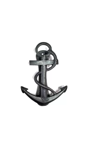 Antika Tarz Dekoratif Pirinç Halatlı, Çapa, Denizci, Gemici Kapı Tokmağı, Taktak - 170x60mm, Oksit