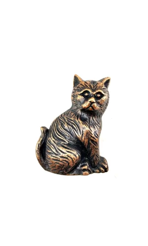 Antika Tarz Dekoratif Pirinç Kedi Kapı Tokmağı, Taktak - 110x80mm, Antik