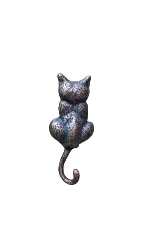 Antika Tarz Dekoratif Pirinç Kedi Sırt Kapı Tokmağı, Taktak - 160x65mm, Oksit