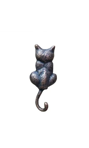 Antika Tarz Dekoratif Pirinç Kedi Sırt Kapı Tokmağı, Taktak - 160x65mm, Oksit