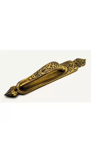 Antika Tarz Dekoratif Pirinç Kubbeli Çekme Kapı Kolu - 396x68 Mm, Antik