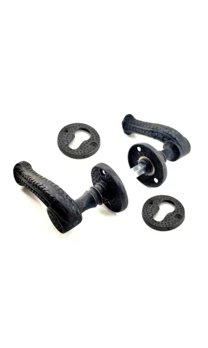 Antika Tarz Dekoratif Pirinç Rozetli Banyo Kapı Kolu - 49 Mm, Oksit