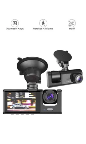 Araç İçi 1080p 3 Kameralı Lcd Ekranlı Gece Görüşlü , G-sensör , Geri Görüş Kamera