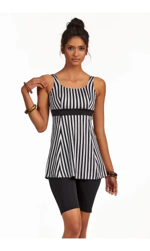 Argento 0551-9130 Kadın Çizgili Yarı Kapalı Taytlı Tankini
