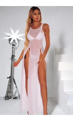 Arias Closet Beyaz Yanlardan Yırtmaçlı Uzun Özel Gecelik