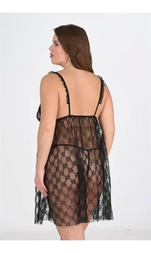 Arias Closet Büyük Beden Siyah Gecelik 3041
