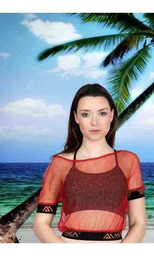 File Kollu Kırmızı Pareo Mayo Üstüne Pareo