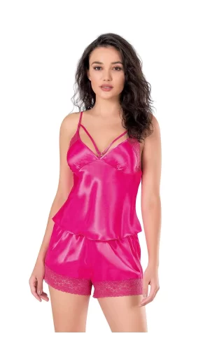 Fuşya Saten Babydoll Şort Takımı