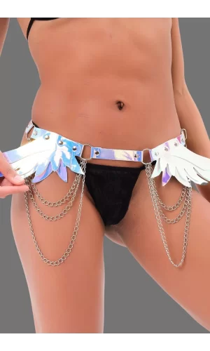 Arias Closet Gümüş Yumuşak Deri Zincirli Özel Şık Kelebek Desen Harness