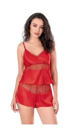 Fildişi Saten Babydoll Şort Takımı