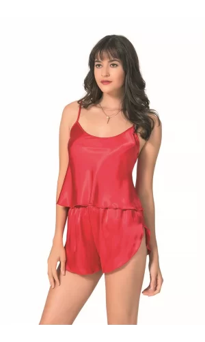 Zümrüt Saten Babydoll Şort Takımı