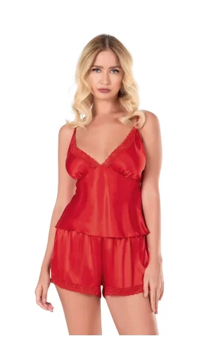 Petrol Mavi Saten Babydoll Şort Takımı