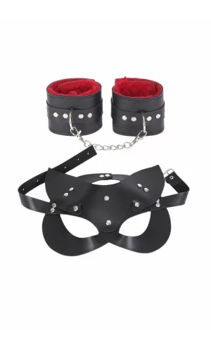 Maske Ve Kelepçe Deri Harness Özel Set