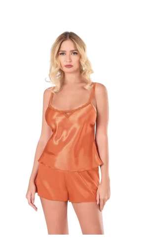 Ekru Saten Babydoll Şort Takımı
