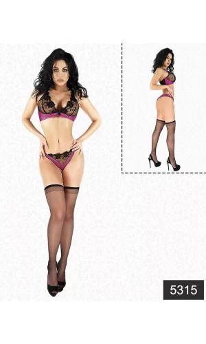 Saten Dantelli Fantazi Çorap Sütyen Tanga Set