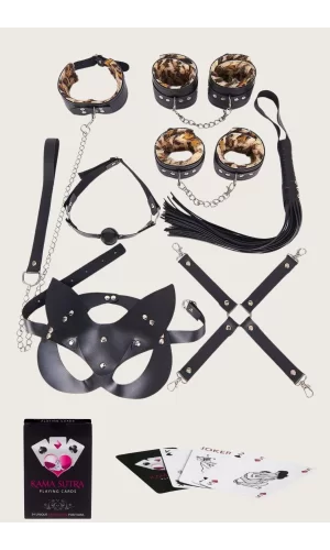 Sexy Görselli Oyun Kartı Kama Sutra 7li Leopar Harness Set