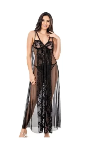 Arias Closet Siyah Kısa Tül Gecelik