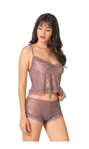 Ekru Jakarlı Babydoll Şort Takımı