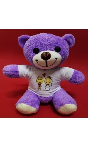 Aşık Çiftler Tişörtlü Mor Peluş Ayıcık