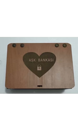 Aşk Bankası Ahşap Hediye Kutusu Sevgiliye Hediye