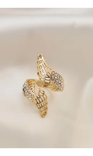 Ayarlamalı Gold Renk Metal Zirkon Taşlı Kanat Yüzük