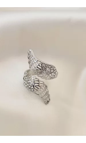 Ayarlamalı Silver Renk Metal Zirkon Taşlı Kanat Yüzük