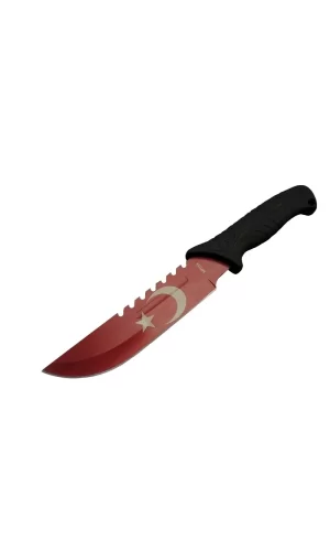 Ayyıldız Mf033 Rd Kırmızı Av Bıçağı 31cm - Testere Detaylı Bıçak, Oluklu, Kılıflı, Plastik Sap