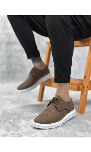 BA0003 Bağcıklı Klasik Spor Keten Kahverengi Beyaz Taban Casual Erkek Ayakkabı