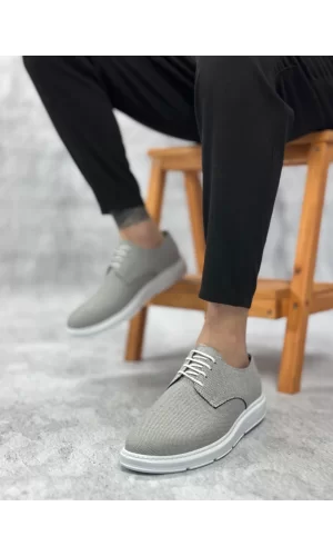 BA0003 Bağcıklı Klasik Spor Koyu Gri Renk Keten Yüksek Taban Casual Erkek Ayakkabı