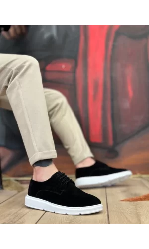 BA0003 Bağcıklı Klasik Spor Süet Siyah Beyaz Yüksek Taban Casual Erkek Ayakkabı