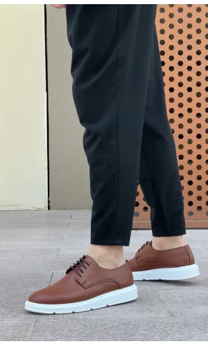 BA0003 Bağcıklı Klasik Taba Beyaz Kalın Taban Casual Erkek Ayakkabı