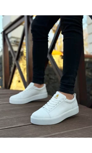BA0104 Bağcıklı Beyaz Cilt  Spor Klasik Erkek Ayakkabı