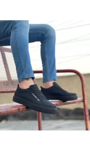 BA0104 Bağcıklı  Nubuk Siyah Spor Klasik Erkek Ayakkabı