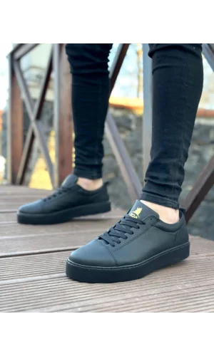 BA0104 Bağcıklı Siyah Cilt  Spor Klasik Erkek Ayakkabı