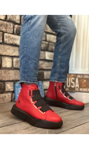BA0142 Bantlı Erkek Yüksek Taban Kırmızı Spor Bot
