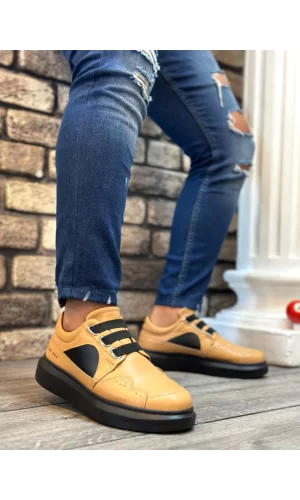 BA0302 Boa Kalın Taban Bağcıksız Tarz Casual Karamel Renk Erkek Ayakkabı