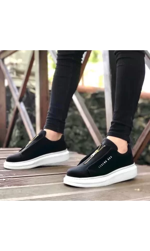 BA0310 BOA Kalın Yüksek Taban Fermuarlı Siyah Beyaz Erkek Ayakkabı