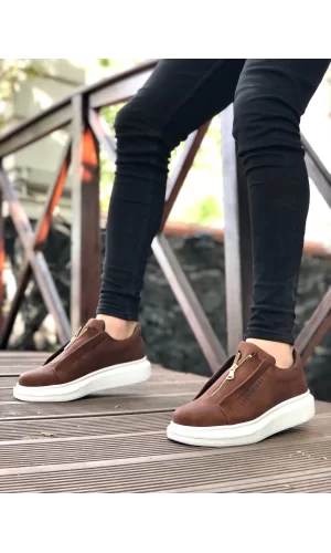 BA0310 BOA Kalın Yüksek Taban Fermuarlı Taba Beyaz Erkek Ayakkabı