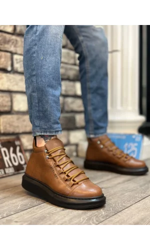 BA0312 Bağcıklı Yüksek Taba Siyah Taban Erkek Tarz Spor Bot