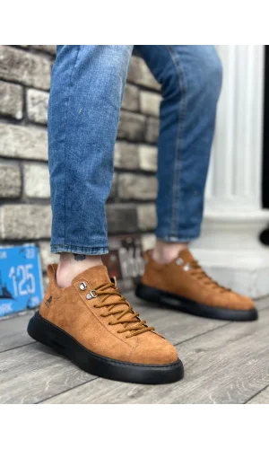 BA0331 Bağcıklı Erkek Yüksek Taban Taba Süet Siyah Taban Spor Ayakkabı