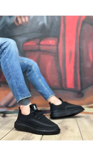 BA0375 Özel Örme Triko Tarz Siyah Renk Siyah Taban Spor Ayakkabı