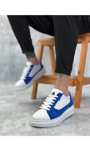 BA0423 BOA Kalın Yüksek Taban Beyaz Mavi Bağcıklı Spor Erkek Ayakkabı