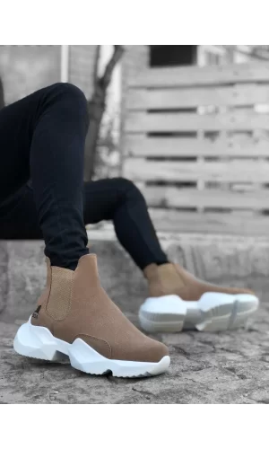 BA0444 Bağcıksız Rahat Yüksek Taban Vizon Erkek Spor Yarım Bilek Bot