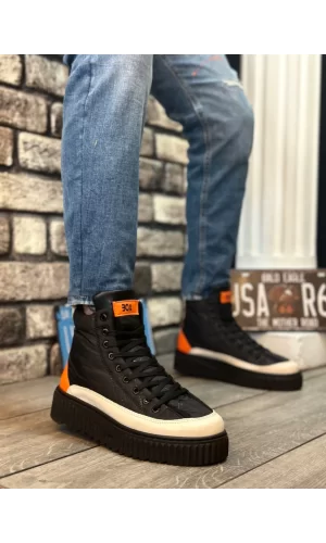 BA0811 BOA Yüksek Siyah Taban Paraşüt Kumaş Turuncu Cilt Detaylı Yarım Bilek Spor Bot