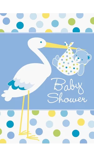 Baby Boy Stork Temalı Mavi Renk Baby Shower Davetiye 8 Adet